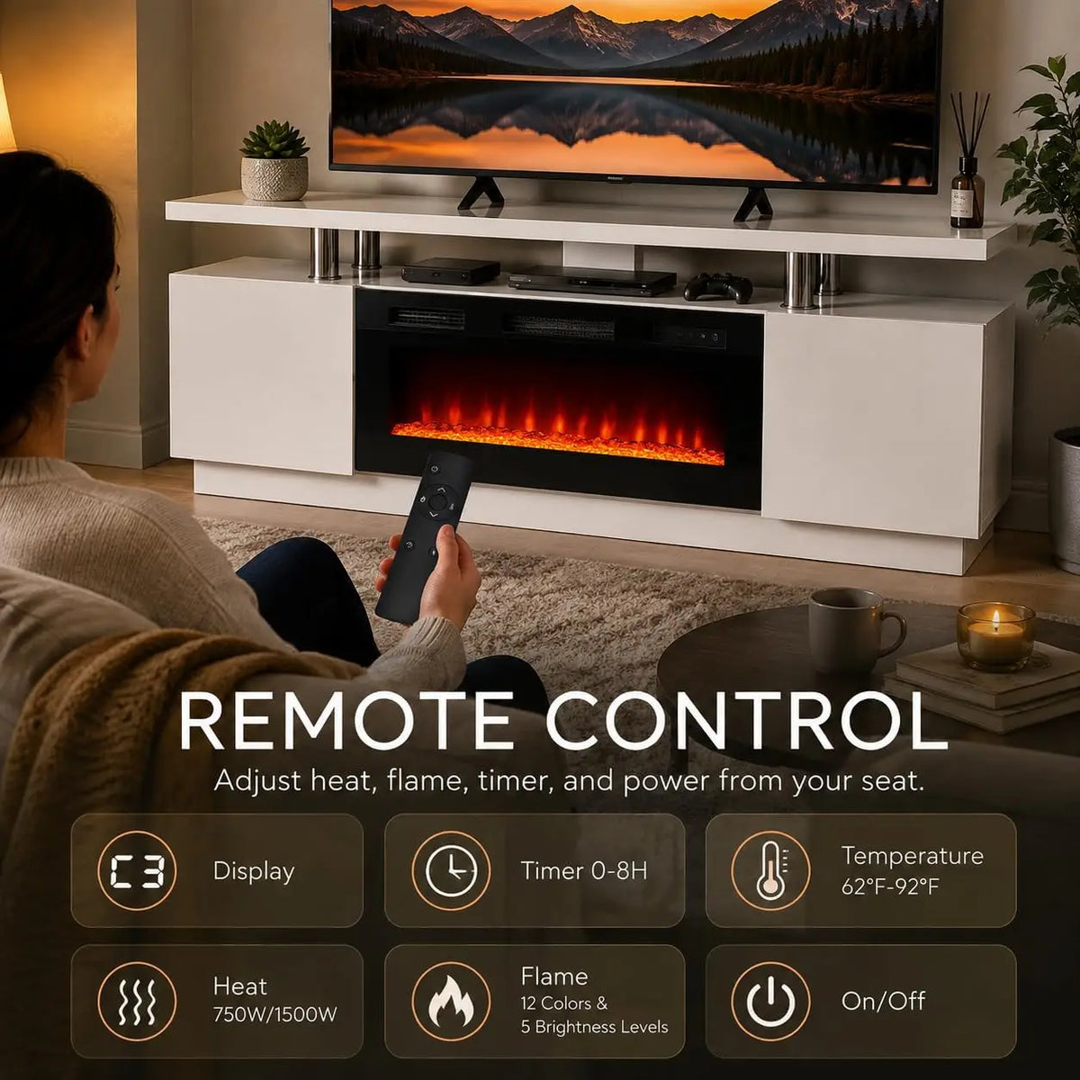 TACLEEKII Electric Fireplace TV Stand Entertainment Center