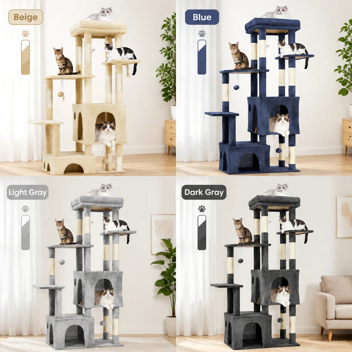 Multi-Level Cat Tree Tower With Condos, Scratching Posts And Perch