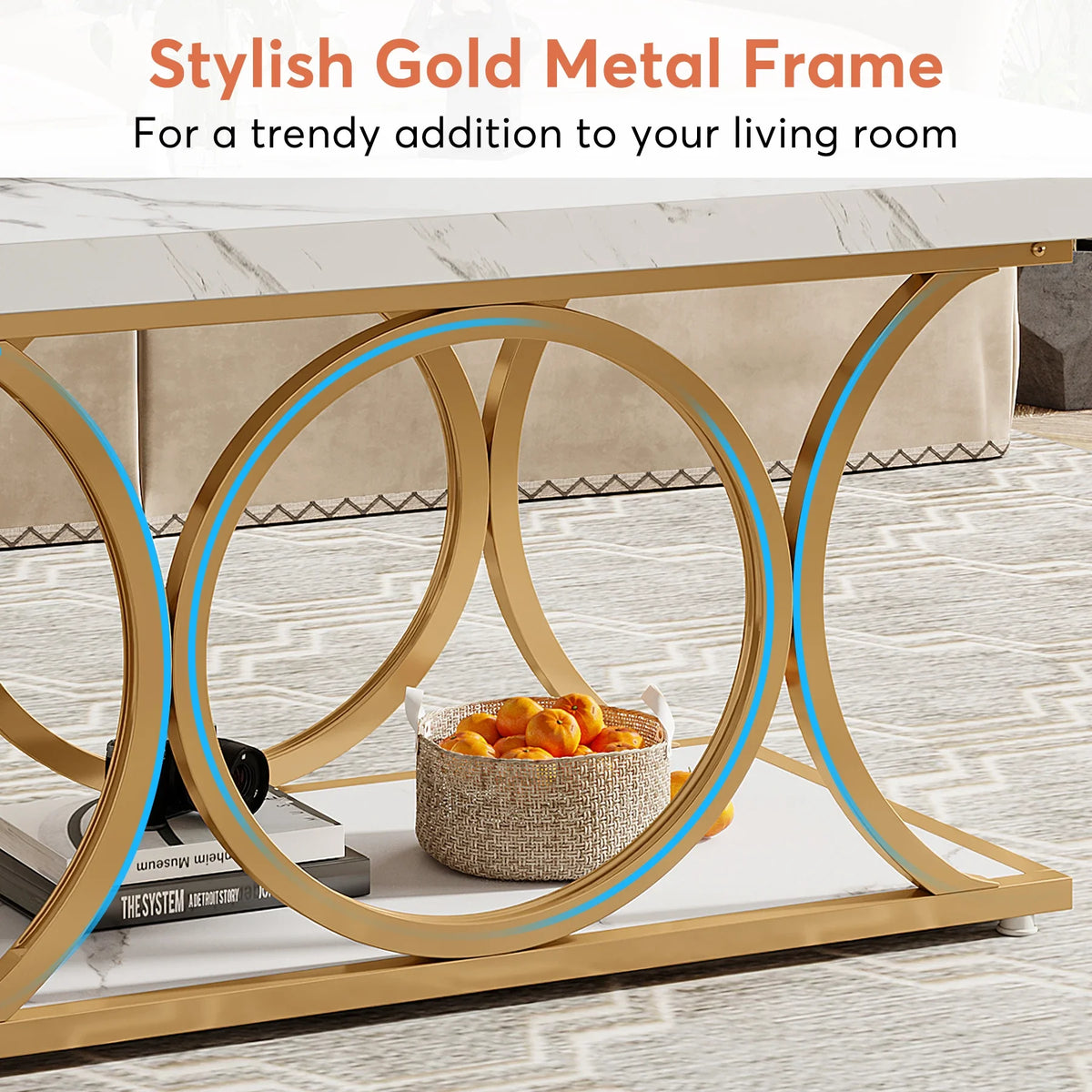 Tribesigns Modern Two Tier Faux Marble Wood Coffee Table