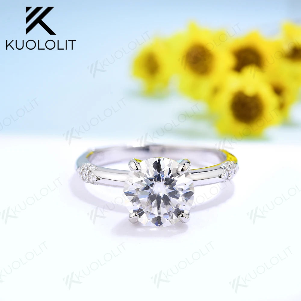 Kuololit Sterling Silver Moissanite Engagement And Wedding Ring