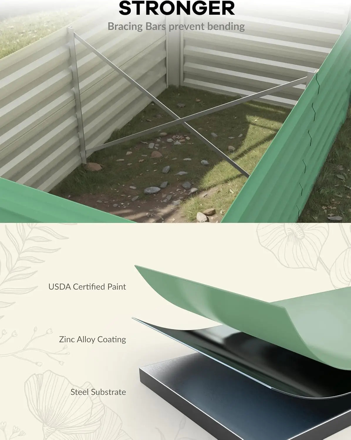Himiss Heavy Duty Galvanized Metal Raised Garden Bed