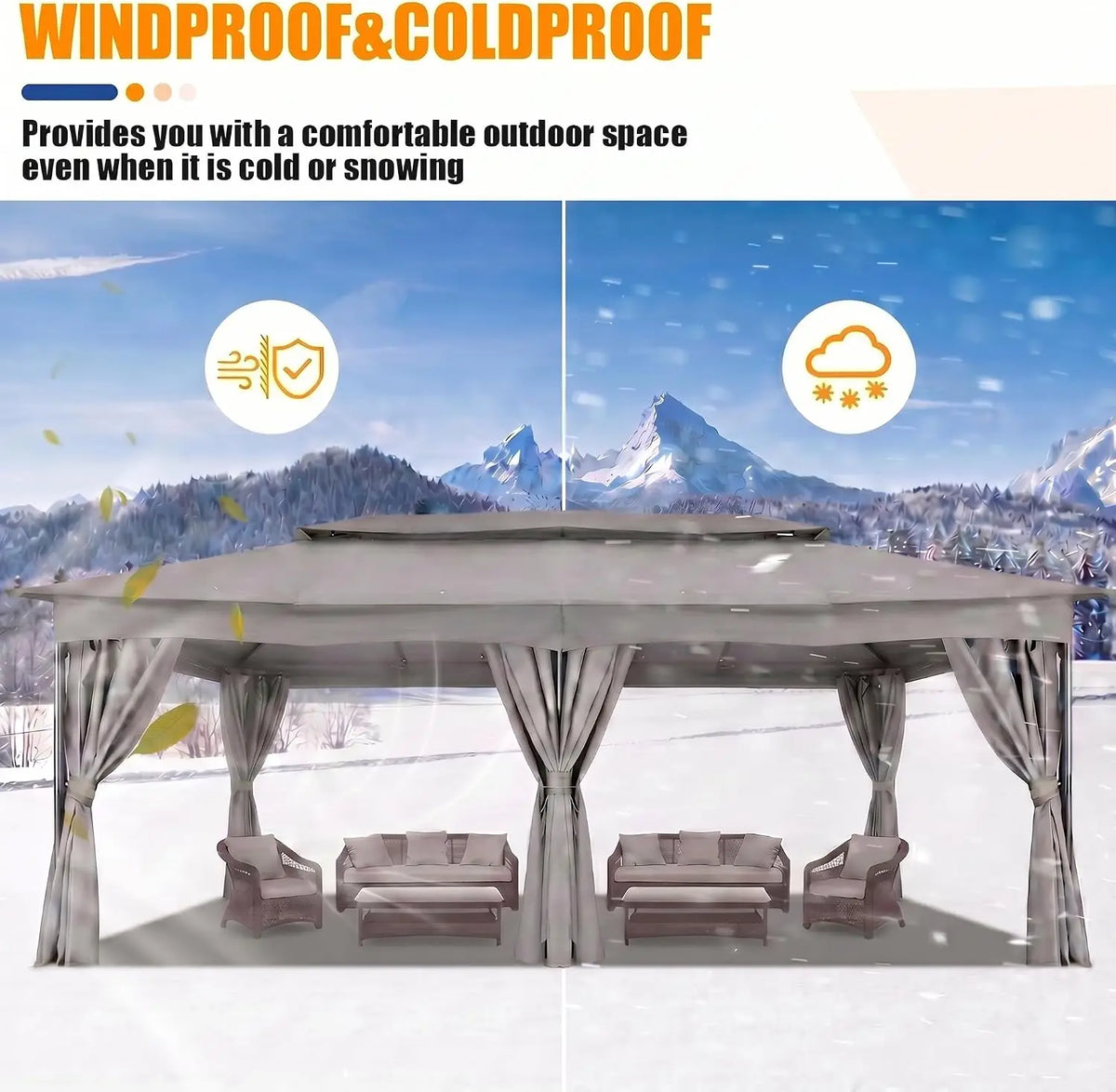 Tooluck Outdoor Gazebo with Curtains and Ventilated Double Roof Canopy