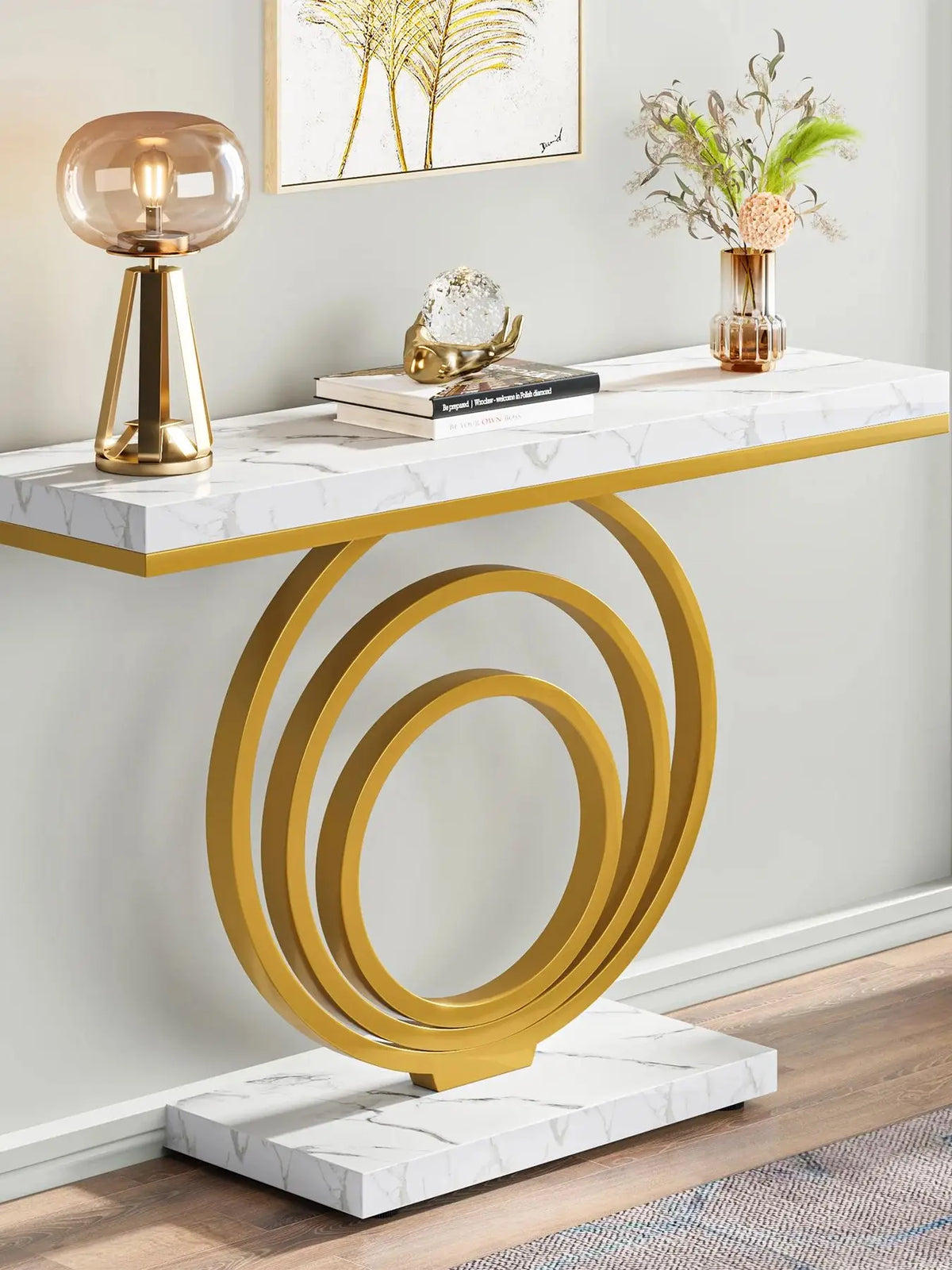 Tribesigns Modern Console Table With Decorative Ring Design For Entryway