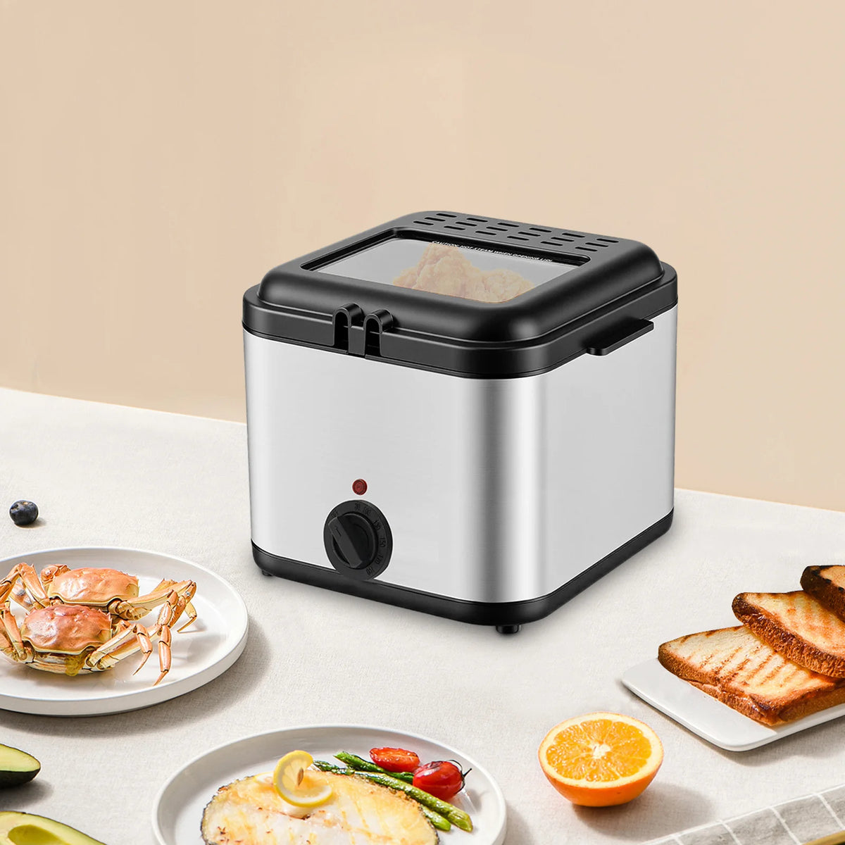 Electric Stainless Steel Deep Fryer With Adjustable Temperature Control Basket