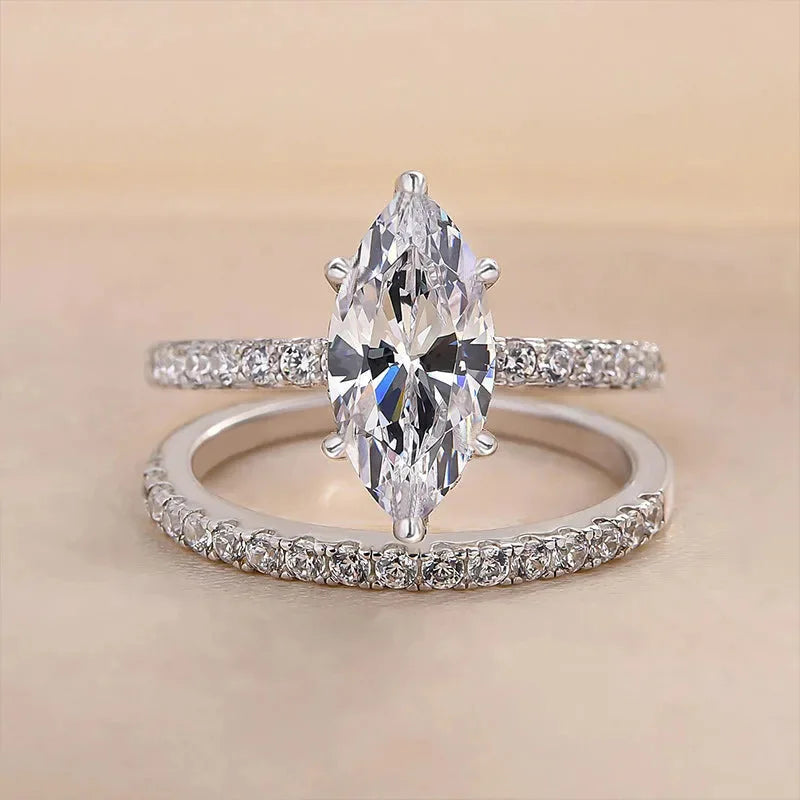 Lyee Cyee Sterling Silver Moissanite Horse Eye Ring Set