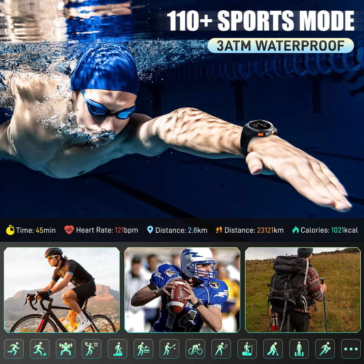 EIGIIS Smart Sports Watch With Compass Altimeter And LED Flashlight