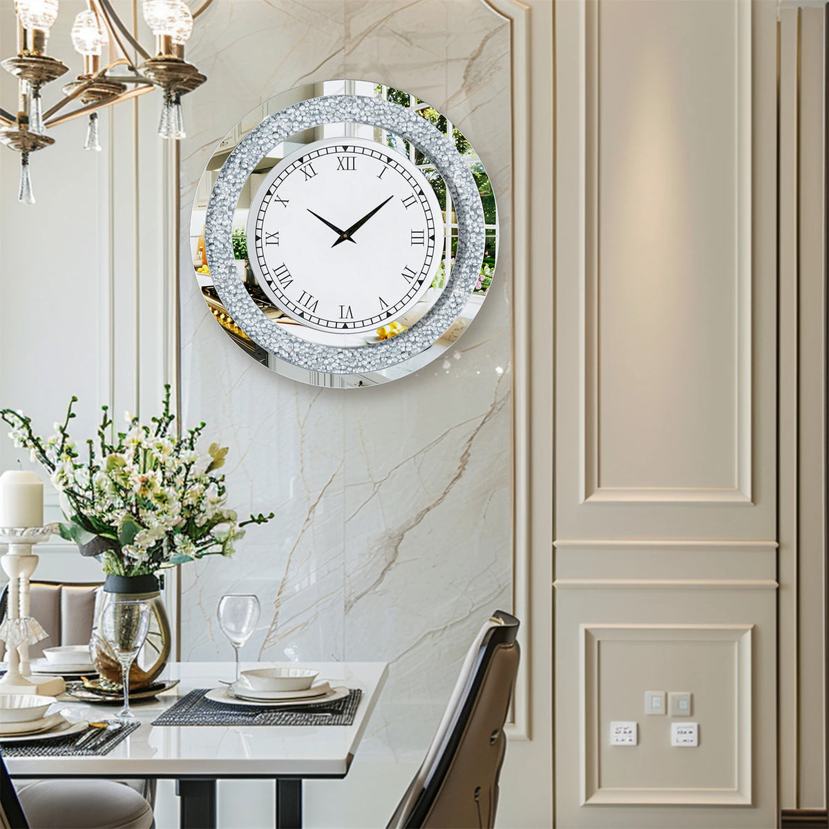 Crystal Diamond Mirror Wall Clock With Alarm Bedroom Home Decor