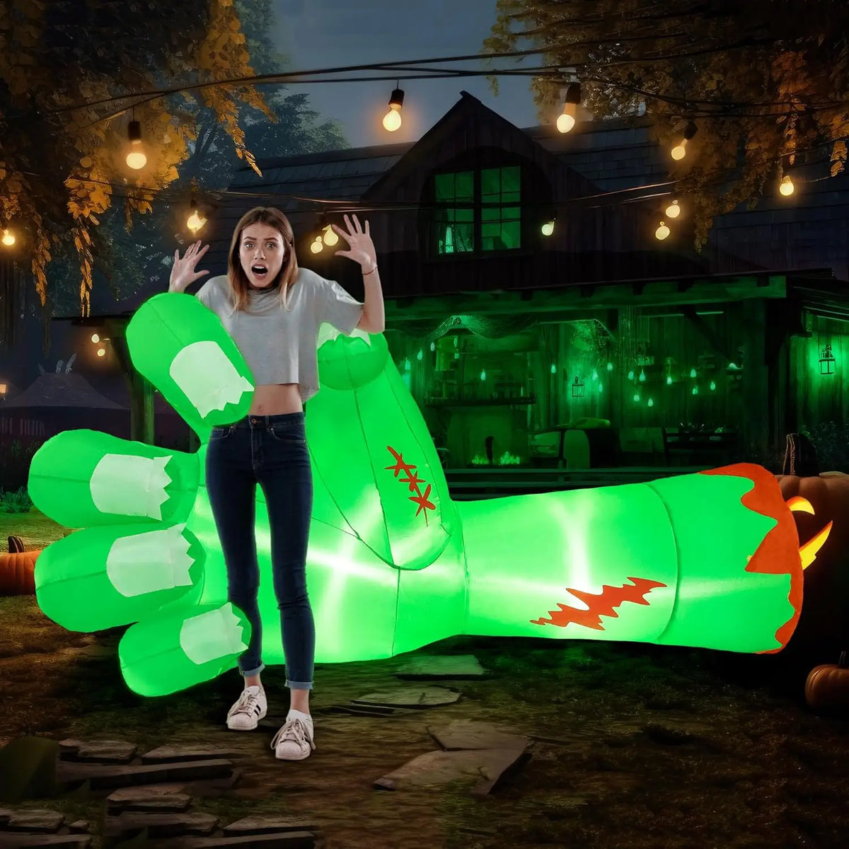 Joyfy Giant Zombie Arm Halloween Inflatable Outdoor Decoration With LEDs