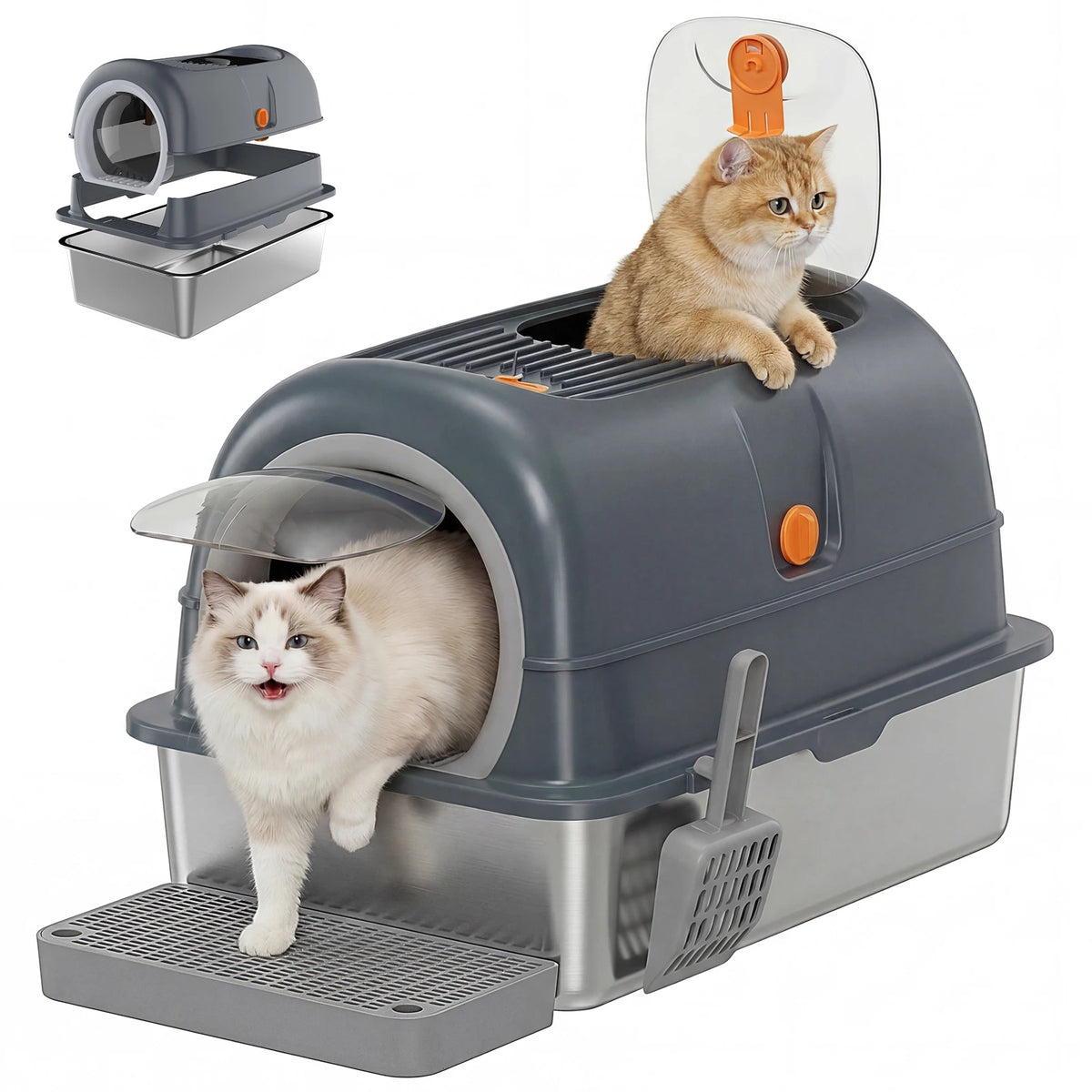 JHK Premium Fully Enclosed Stainless Steel Cat Litter Box