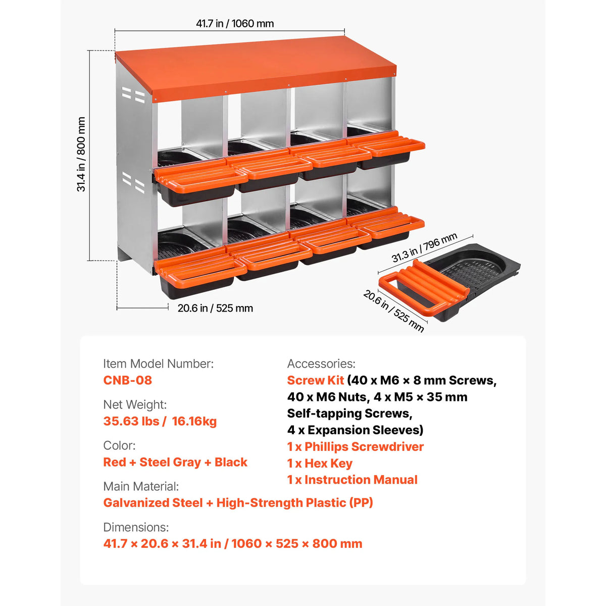 SucceBuy Galvanized Chicken Nesting Box With Roll Out Tray