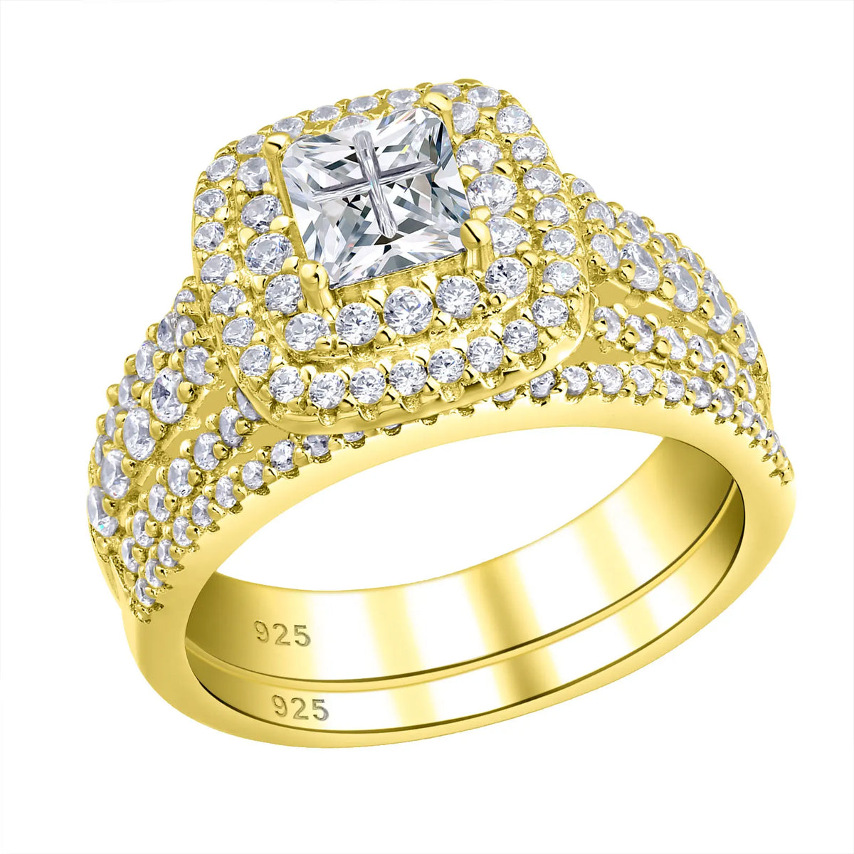 Newshe Sterling Silver Halo Wedding Ring Set Simulated Diamond