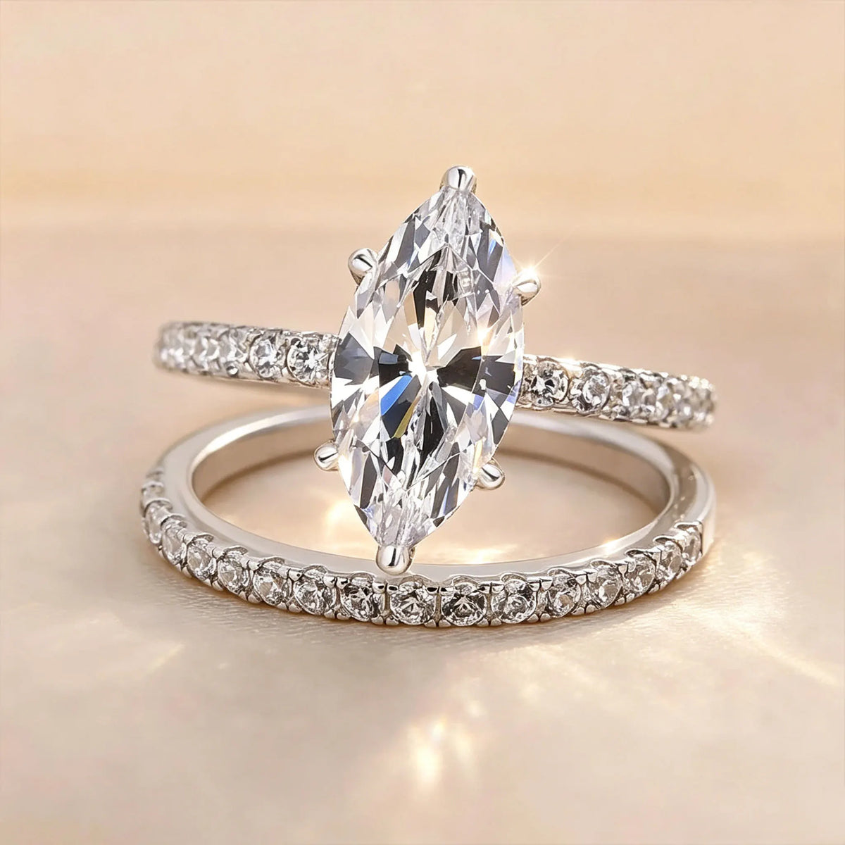 Lyee Cyee Sterling Silver Moissanite Horse Eye Ring Set