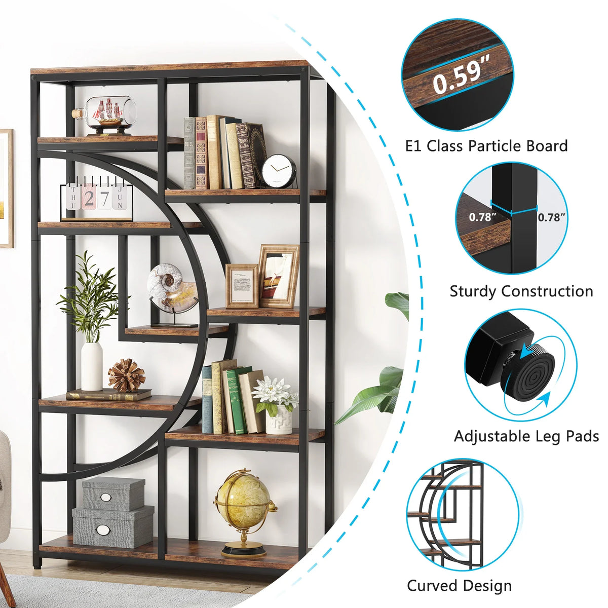 Tribesigns Industrial Bookshelf Freestanding Display and Storage Organizer