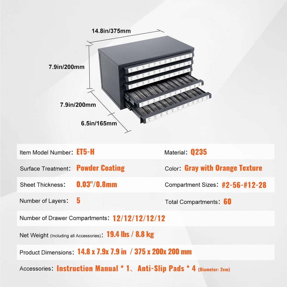 SucceBuy Steel Drill Bit Dispenser Organizer Cabinet With Drawers