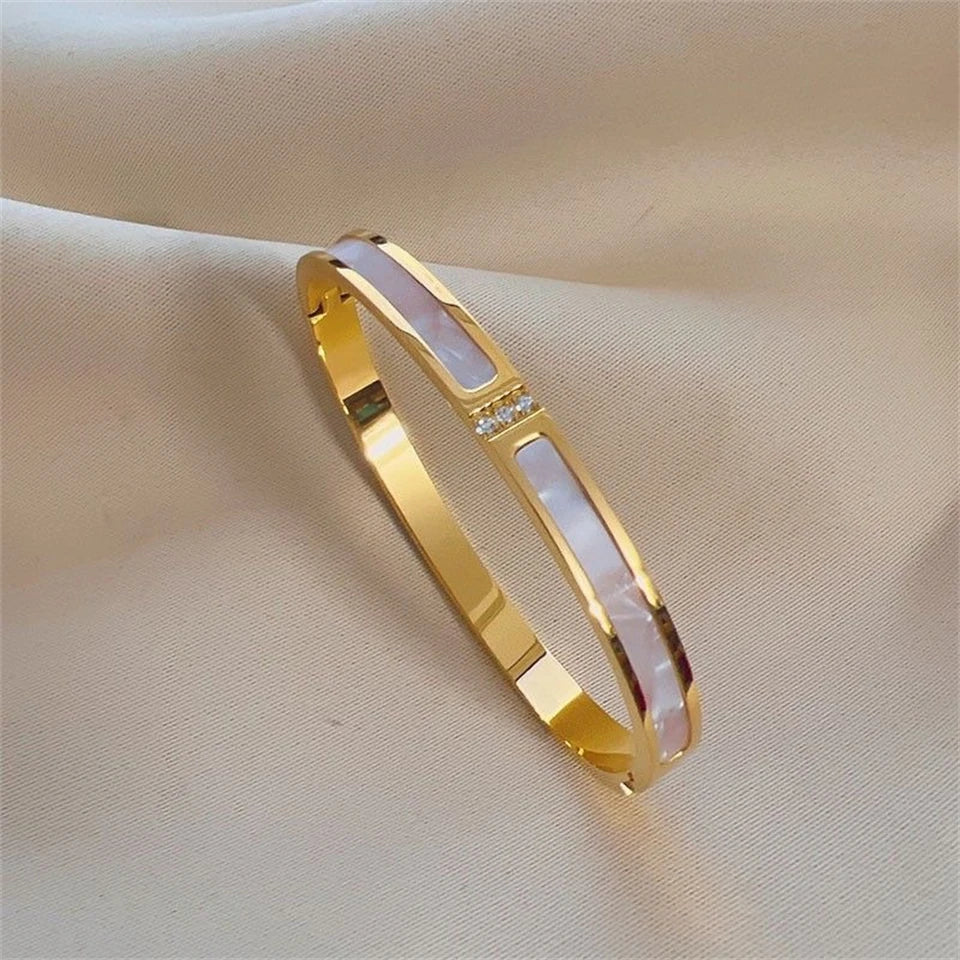 Sparkling Zirconia Stainless Steel Bracelet Set For Women