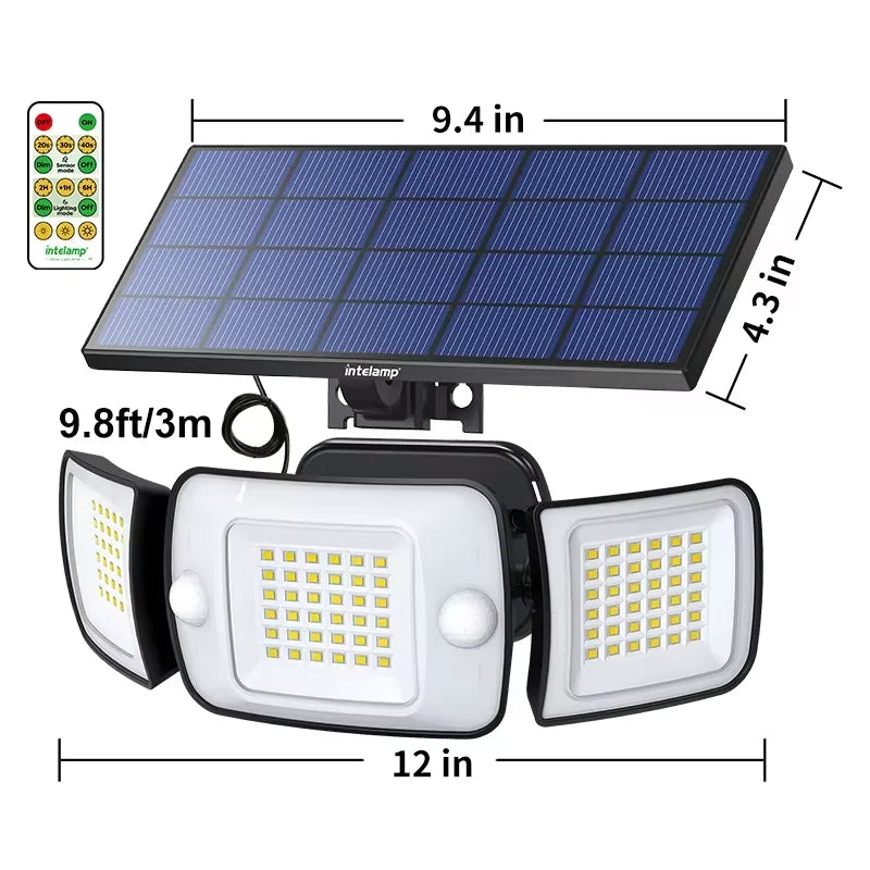 Intelamp Outdoor Solar LED Security Flood Light Dual Motion Sensor
