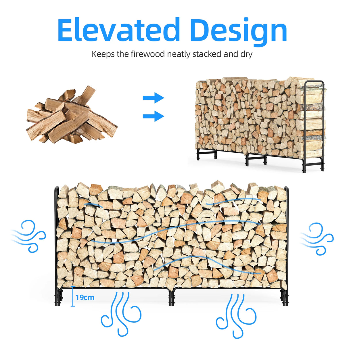 Heavy Duty Metal Firewood Log Rack Indoor Outdoor Storage