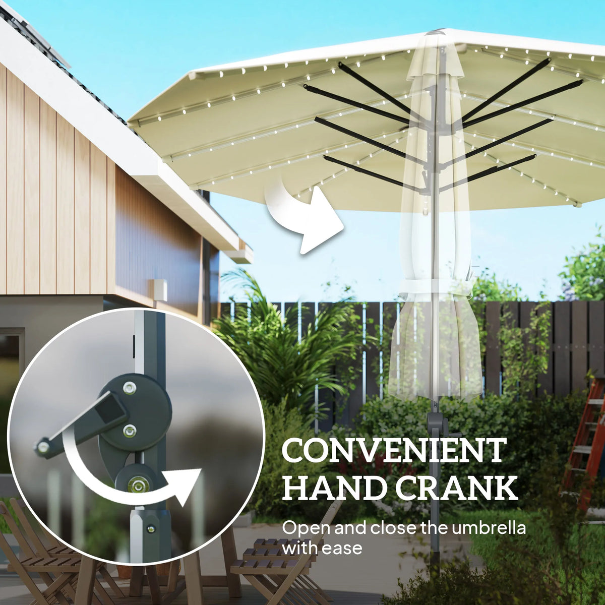 Outsunny 15 Foot Patio Umbrella With Solar Lights And Upf50