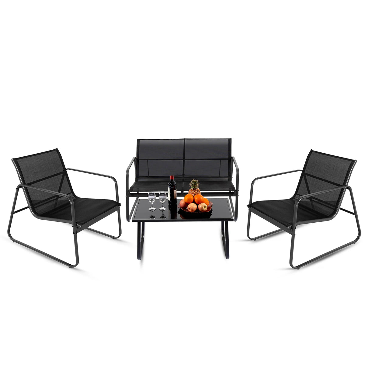 JHK Outdoor Patio 4 Piece Metal Sectional Set With Table