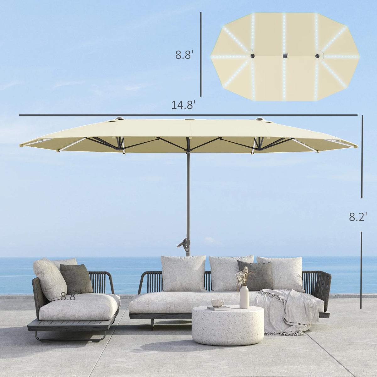Outsunny 15 Foot Patio Umbrella With Solar Lights And Upf50