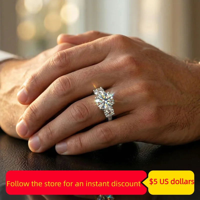 Three Stone Moissanite Sterling Silver Wedding Ring With Gold Plated Finish