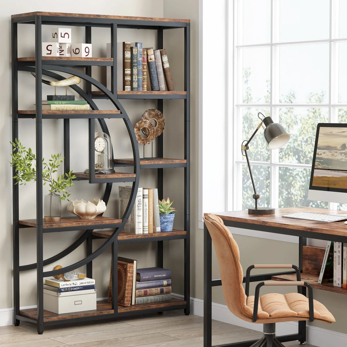 Tribesigns Industrial Bookshelf Freestanding Display and Storage Organizer