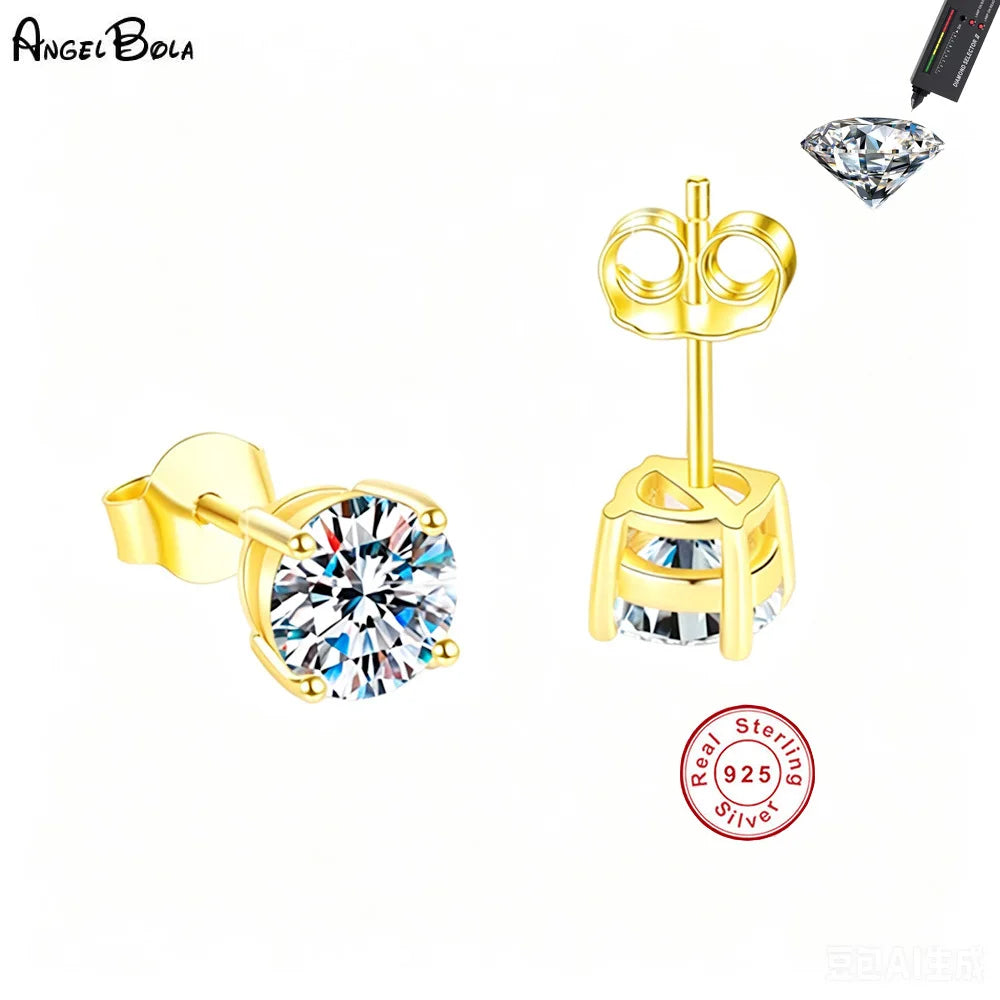 Angel Bola Moissanite Stud Earrings in Sterling Silver for Women