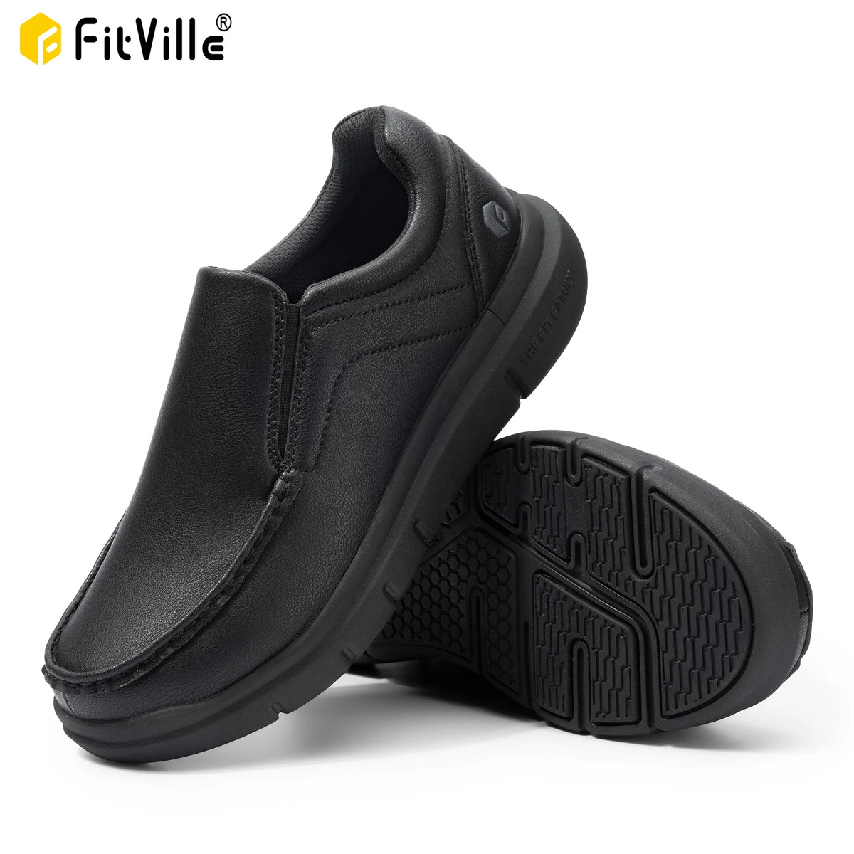 FitVille Men's Leather Slip On Loafers With Arch Support Walking Comfort