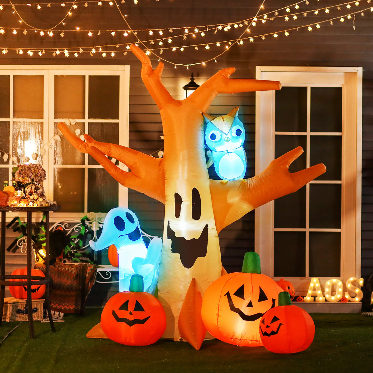 HOMCOM Inflatable Halloween Ghost Tree Outdoor Yard Decoration