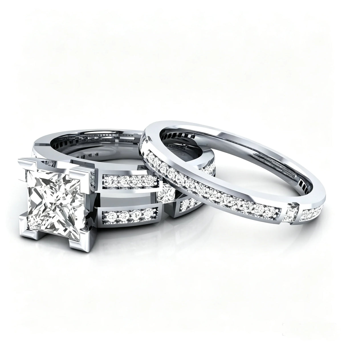 LYEE CYEE Moissanite Princess Cut Bridal Ring Set Sterling Silver