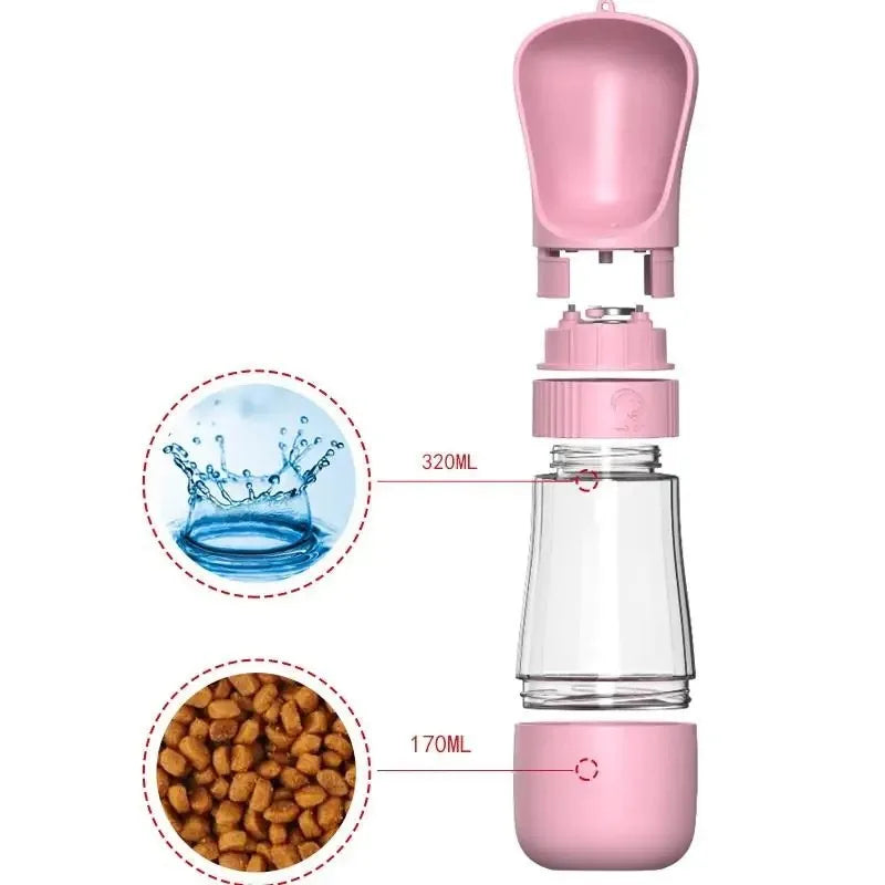 Portable 2 In 1 Dog Water Bottle Food Container Travel