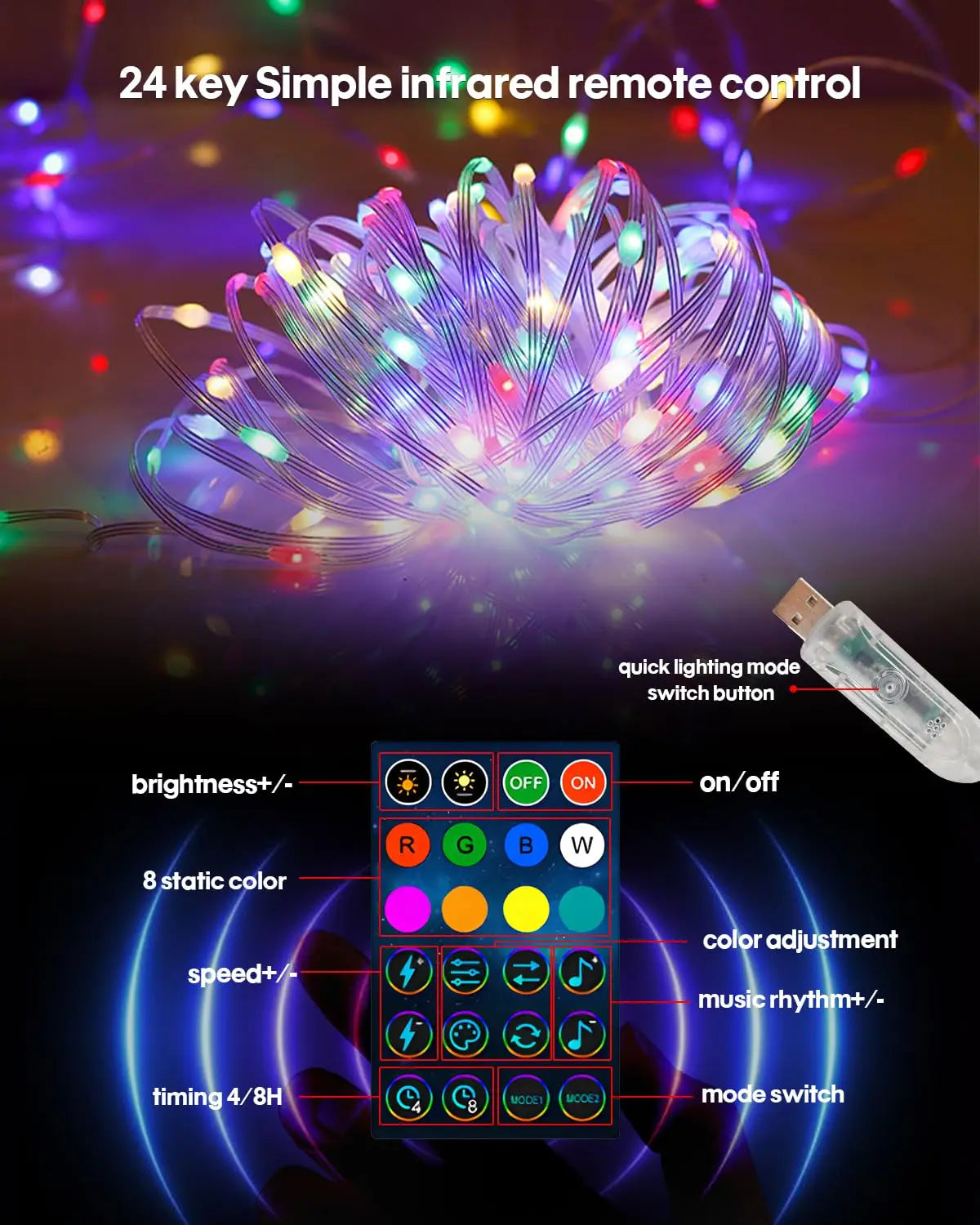 RGB Bluetooth Music Sync LED Fairy Lights for Holiday Decor