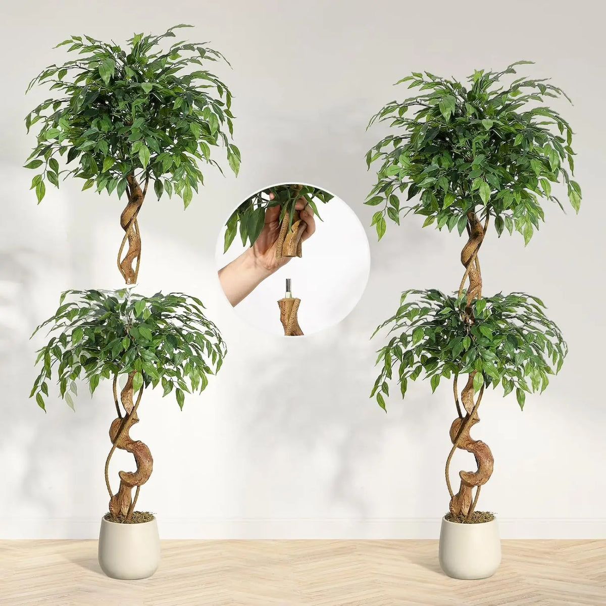 Artificial Ficus Tree With Planter Silk Leaves Weeping Fig Decor