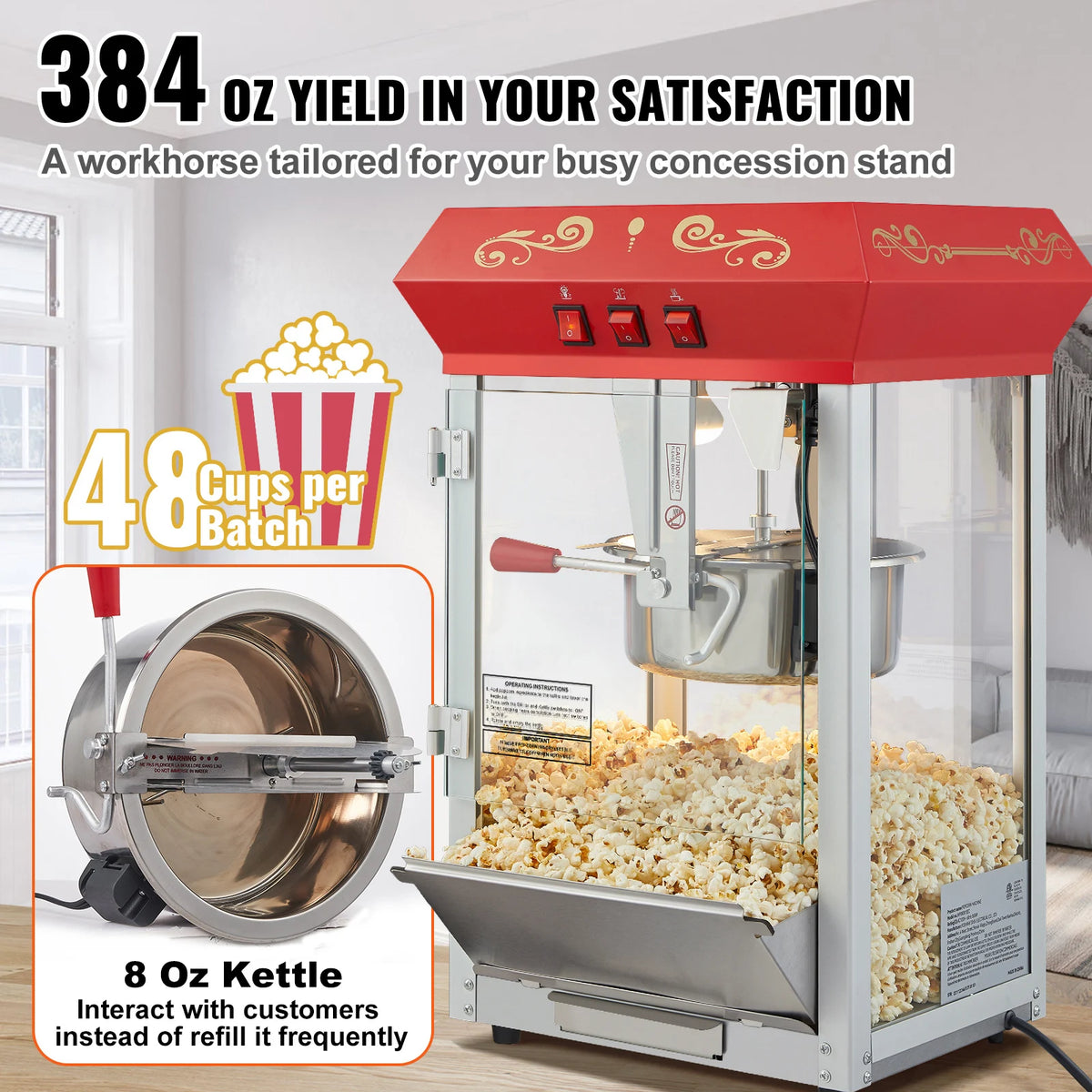 SucceBuy Commercial Electric Popcorn Maker With Stainless Steel Kettle