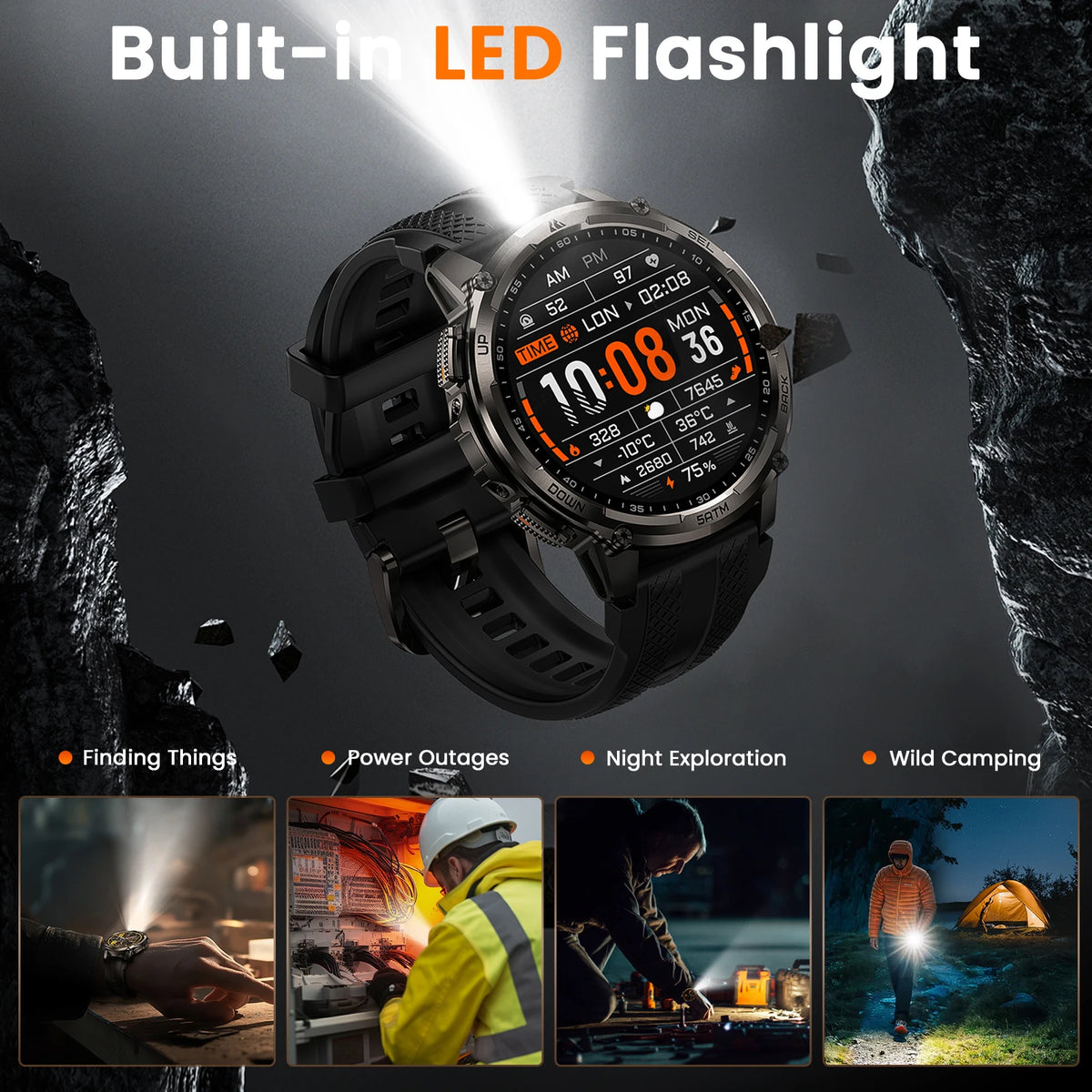 KOSPET Tank T4C Men Rugged Smartwatch With GPS And Flashlight
