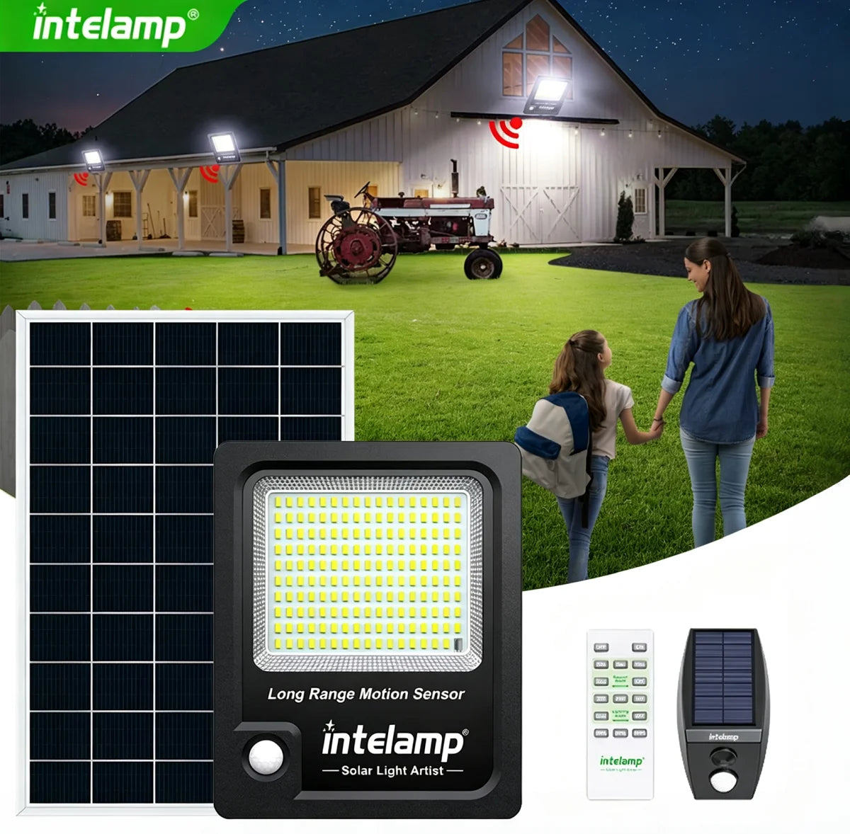 Intelamp Solar LED Flood Security Light With Motion Sensor