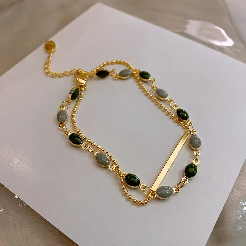Womens Crystal Charm Double Layered Beaded Bracelet Jewelry Gift