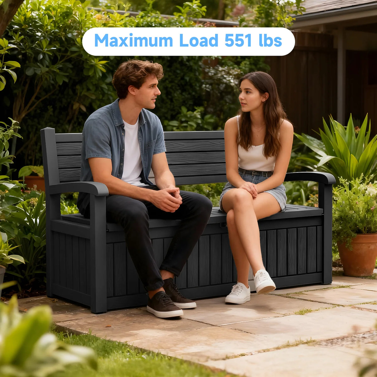 Weather Resistant Outdoor Patio Bench With Built In Storage Compartment