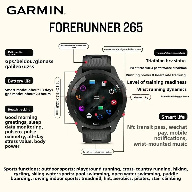 Garmin Forerunner 265 GPS Smartwatch AMOLED Display Heart Rate