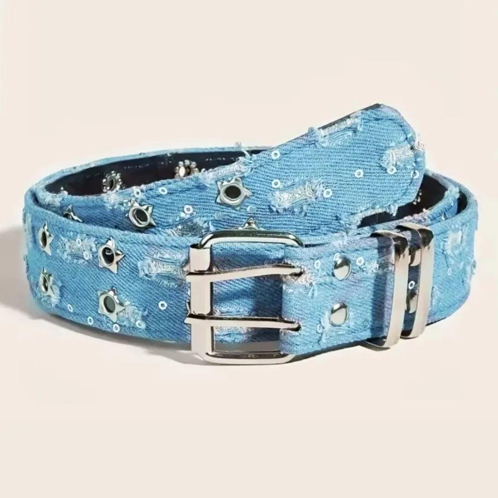 Unisex Fashion Canvas Punk Belt With Star Hollow Buckle