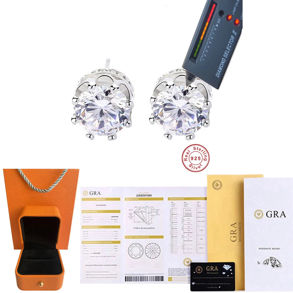CBTB Eight Claw Crown Moissanite Sterling Silver Stud Earrings