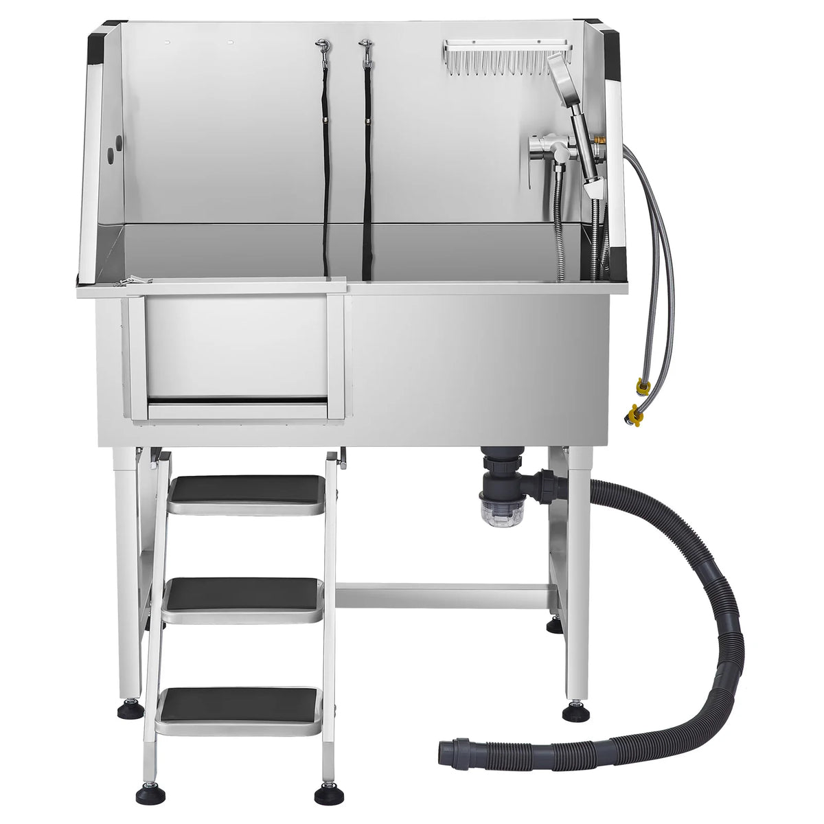 SucceBuy Stainless Steel Dog Grooming Tub With Stairs And Faucet