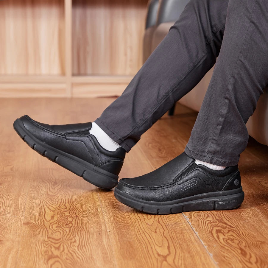 FitVille Men's Leather Slip On Loafers With Arch Support Walking Comfort