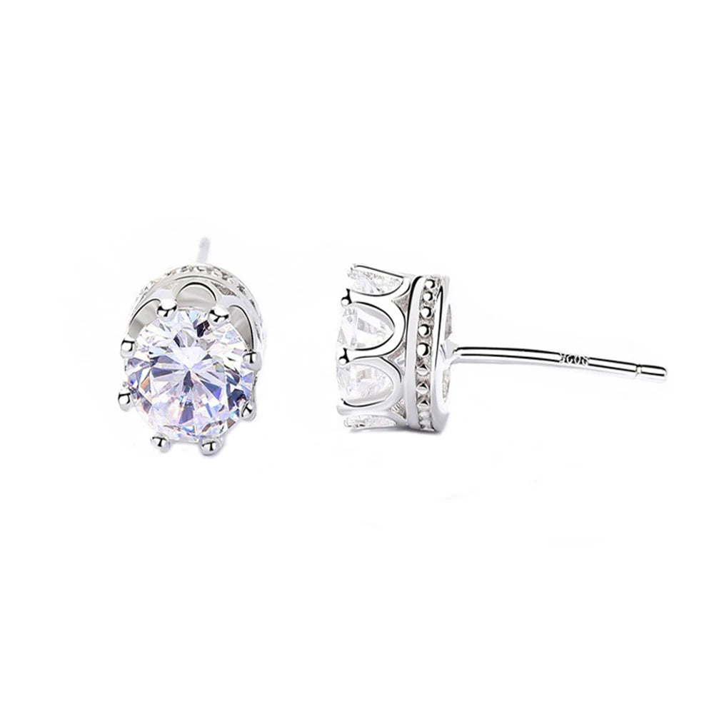 CBTB Eight Claw Crown Moissanite Sterling Silver Stud Earrings