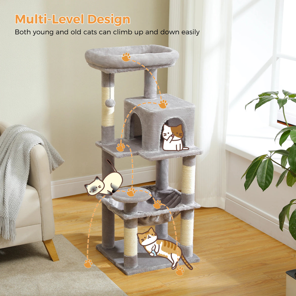 Petepela Indoor Cat Tower With Metal Frame And Hammock