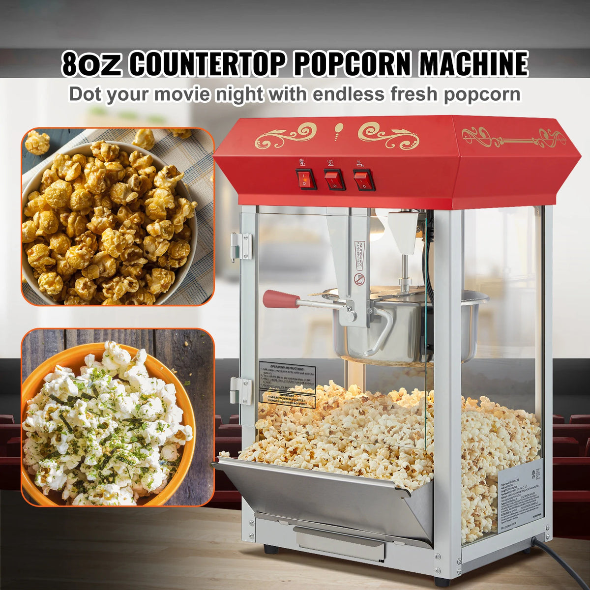 SucceBuy Commercial Electric Popcorn Maker With Stainless Steel Kettle