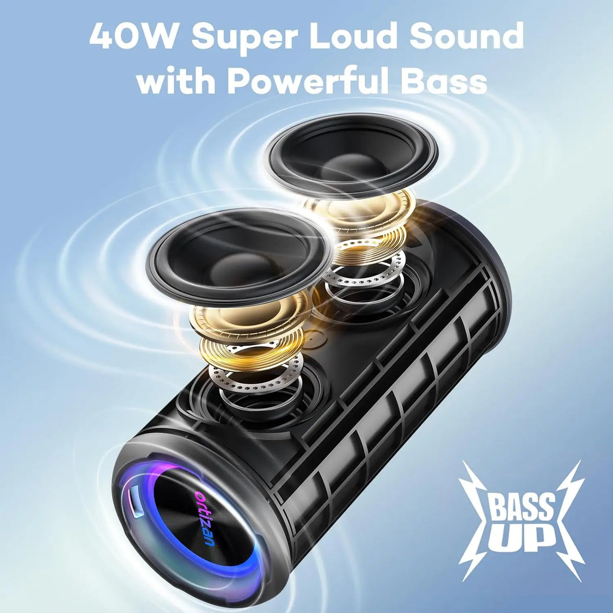 Ortizan 40W Bluetooth Speaker With Deep Bass And IPX7 Waterproofing