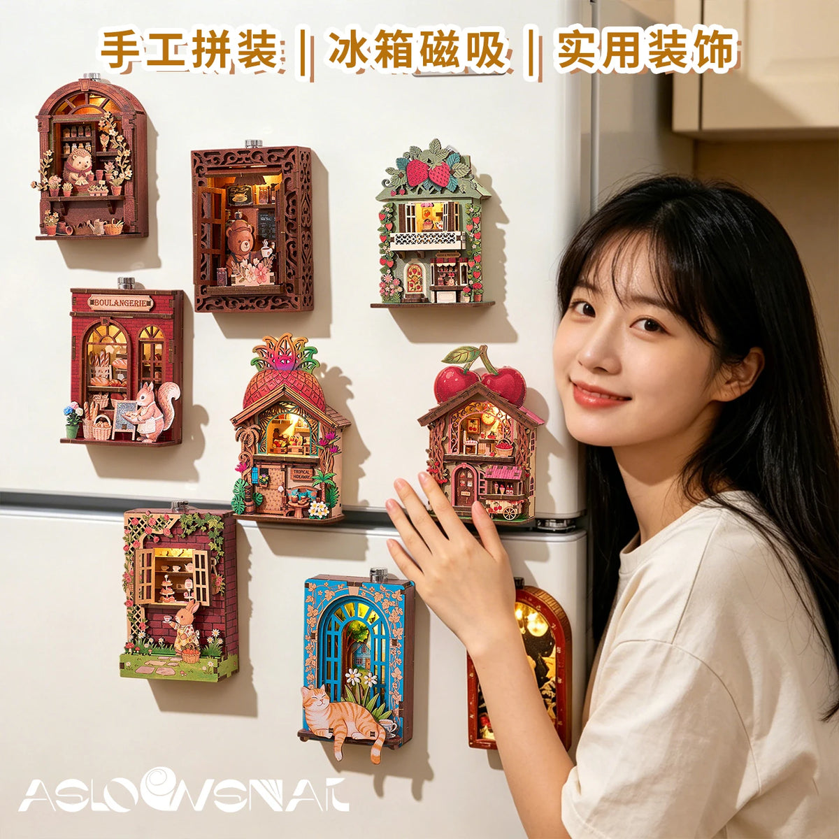Wooden DIY Book Nook Puzzle Kit Animal House Model Decoration
