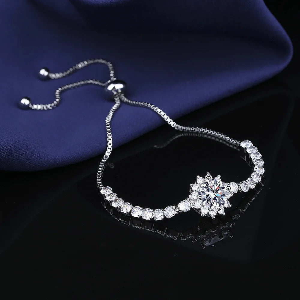 Lyee Cyee Sterling Silver Sunflower Moissanite Charm Bracelet