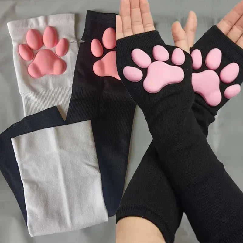Cute Cat Paw Fingerless Sun Protection Cooling Gloves for Women